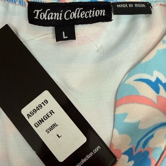 Tolani Collection Ginger Swirl Dress Size Large, NWT V-Neck and Ruffle Hem - Picture 3 of 13